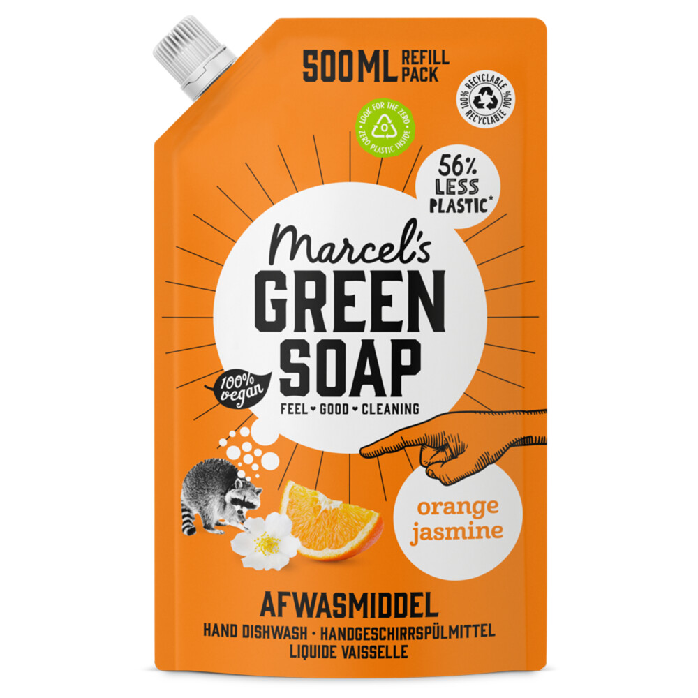 Marcel's Green Soap Afwasmiddel Sinaasappel&Jasmijn Navulling 500 ml