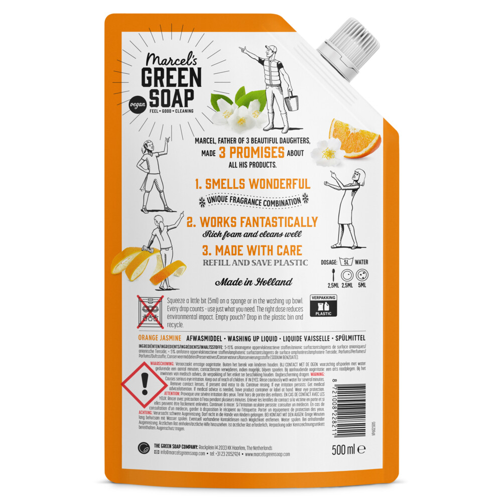 2+2 gratis: Marcel's Green Soap Afwasmiddel Sinaasappel & Jasmijn Navulling 500 ml, foto 2