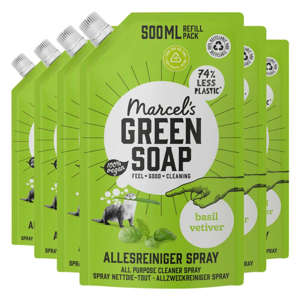 6x Marcel's Green Soap Allesreiniger Spray Basilicum&Vertivert Gras Navulling 500 ml