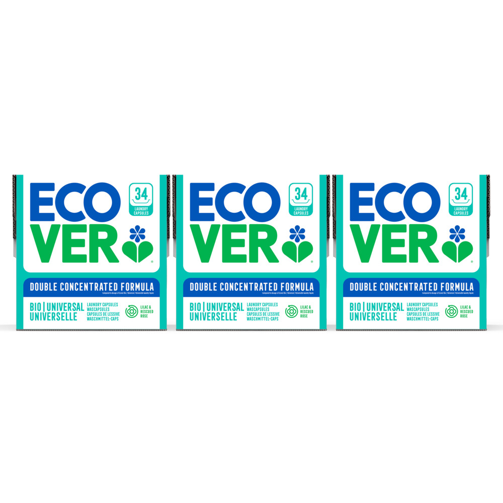 3x Ecover Wascapsules Universal Lilac&Rescued Rose 34 stuks