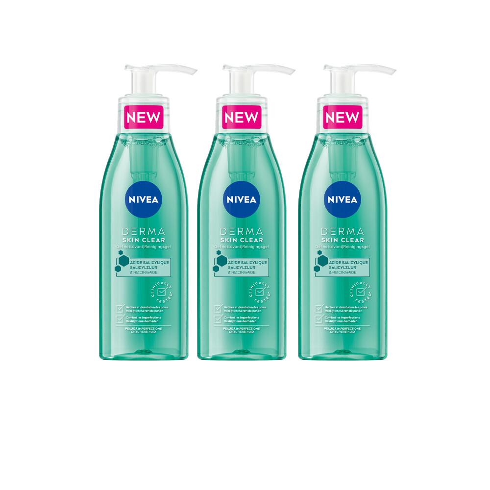 3x Nivea Wasgel Derma Skin Clear 150 ml