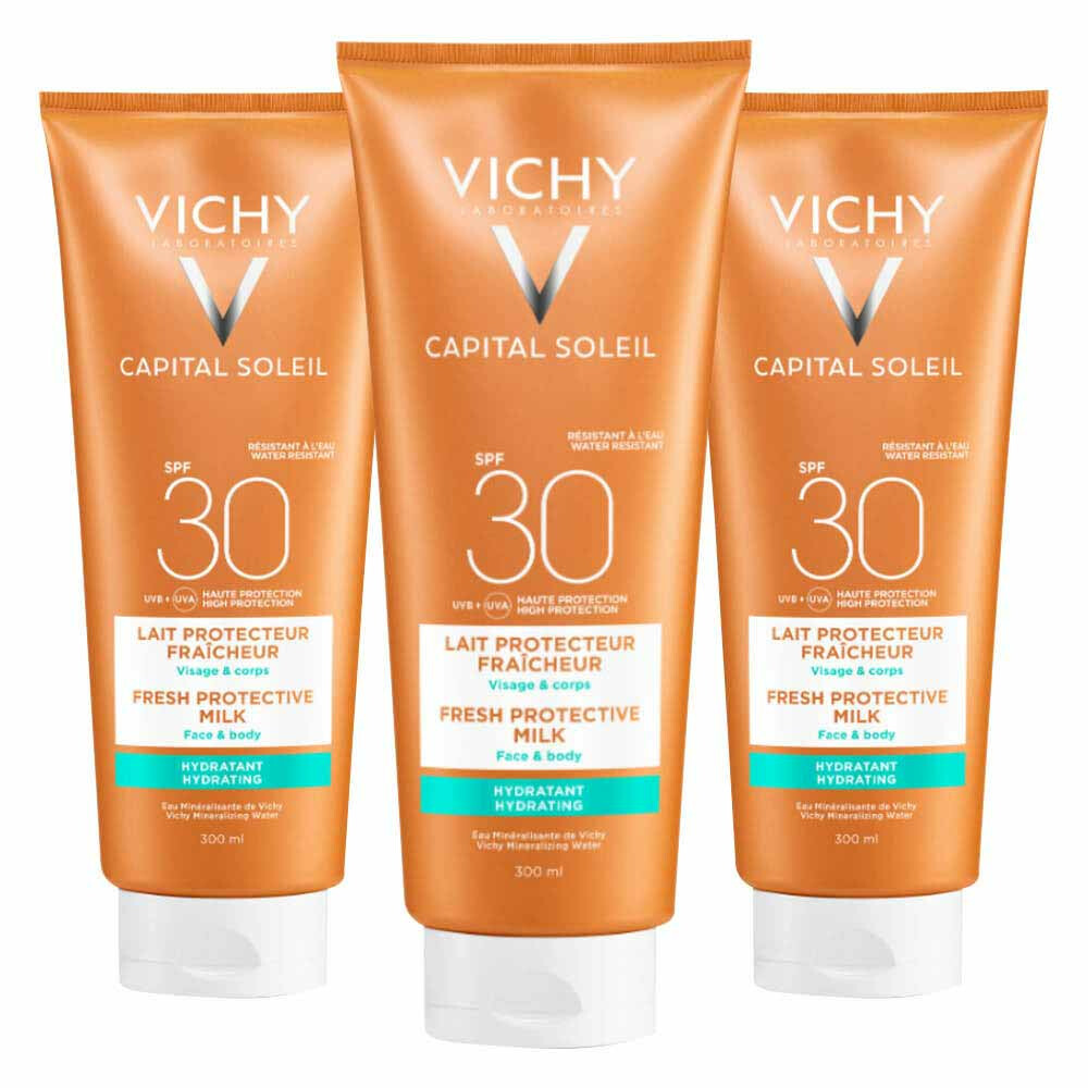 3x Vichy Capital Soleil Beach Protect Hydraterende Zonnebrand Melk SPF30 300 ml