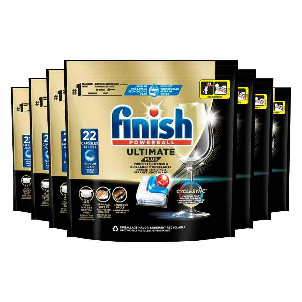 7x Finish Ultimate Plus Vaatwastabletten Regular 22 stuks