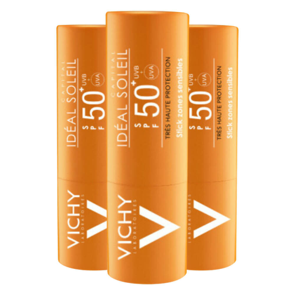 3x Vichy Capital Soleil Stick Gevoelige Zones SPF50+ 1 st