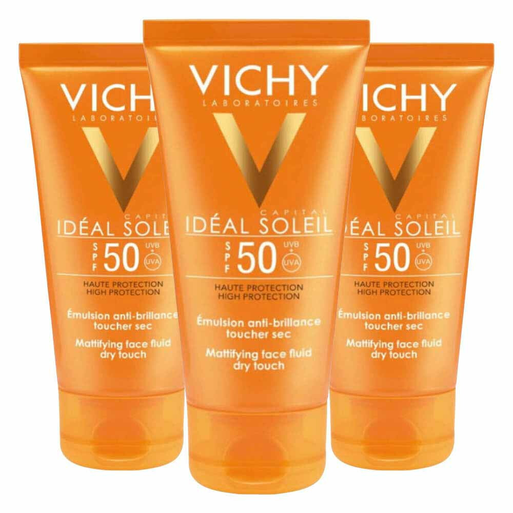 3x Vichy Ideal Soleil Zonnebrand Creme Gezicht SPF50 50 ml