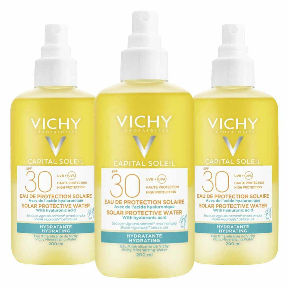 3x Vichy Capital Soleil Hydraterend Zonbeschermend Water SPF 30 200 ml