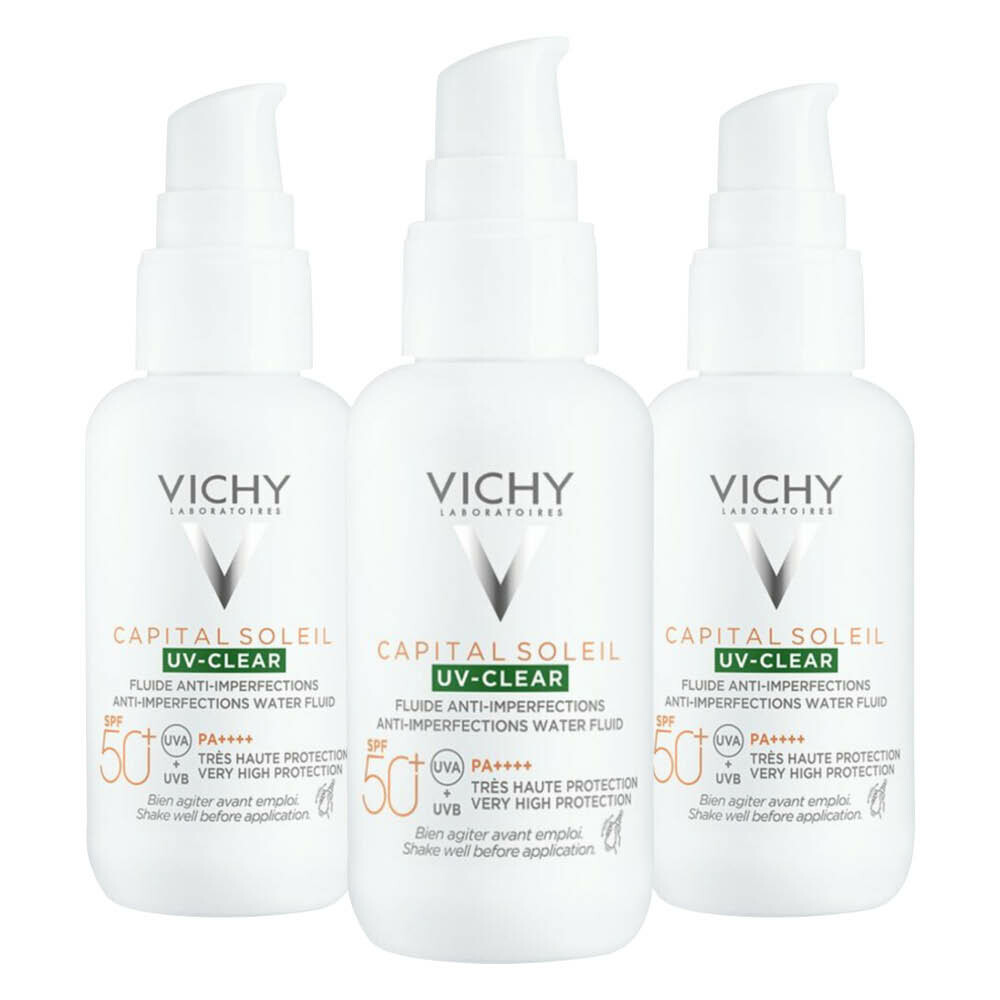 3x Vichy Capital Soleil UV Clear Anti-onzuiverheden Zonnebrand SPF 50+ 40 ml