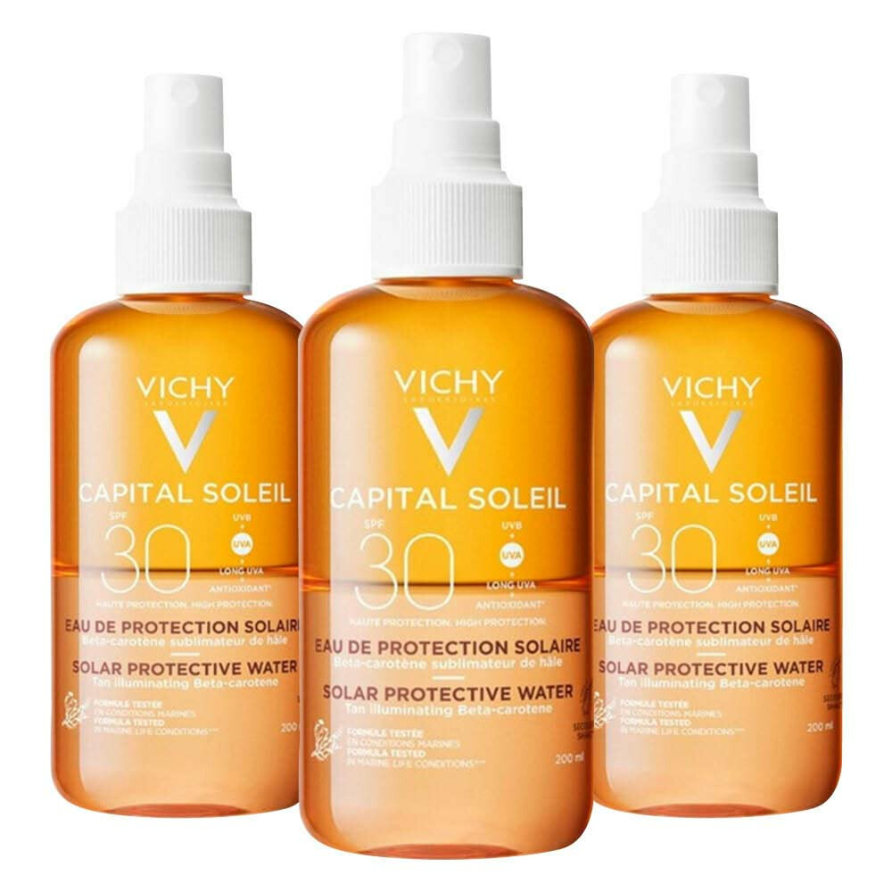 3x Vichy Capital Soleil Bruine Teint Zonbeschermend Water SPF 30 200 ml