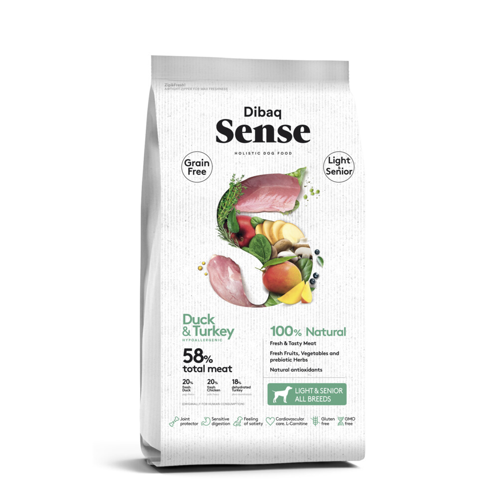 Dibaq Sense Light & Senior No Grain Hondenvoer Duck & Turkey 2 kg