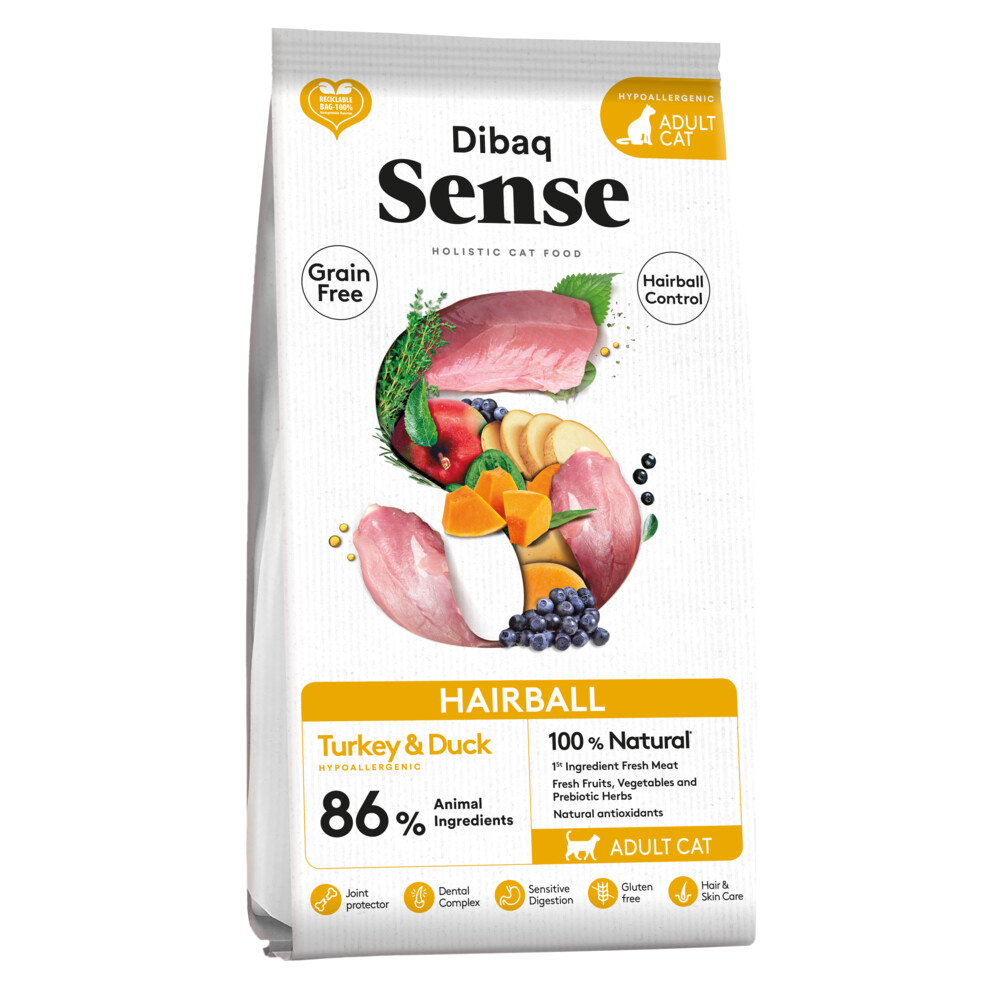 Dibaq Sense Grainfree Hairball Kattenvoer Eend & Turkey 9 kg