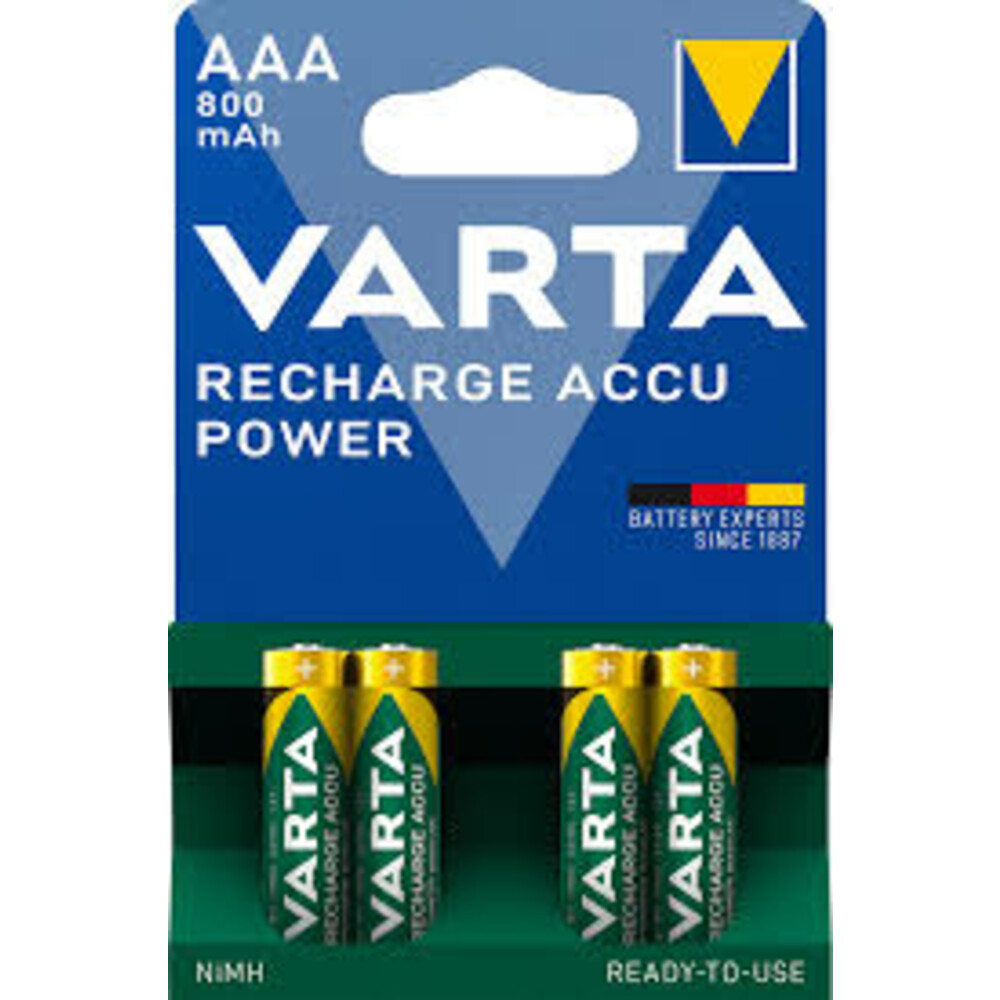 50x Varta Recharge Accu Power Oplaadbare Batterijen AAA 800mAh 4 stuks
