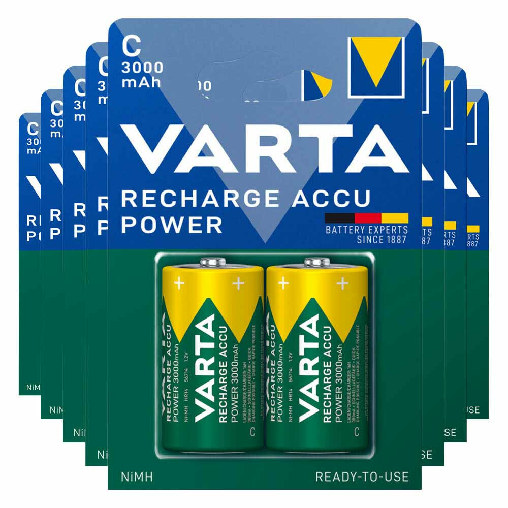 8x Varta Recharge Accu Power Oplaadbare Batterijen C 3000mAh 2 stuks