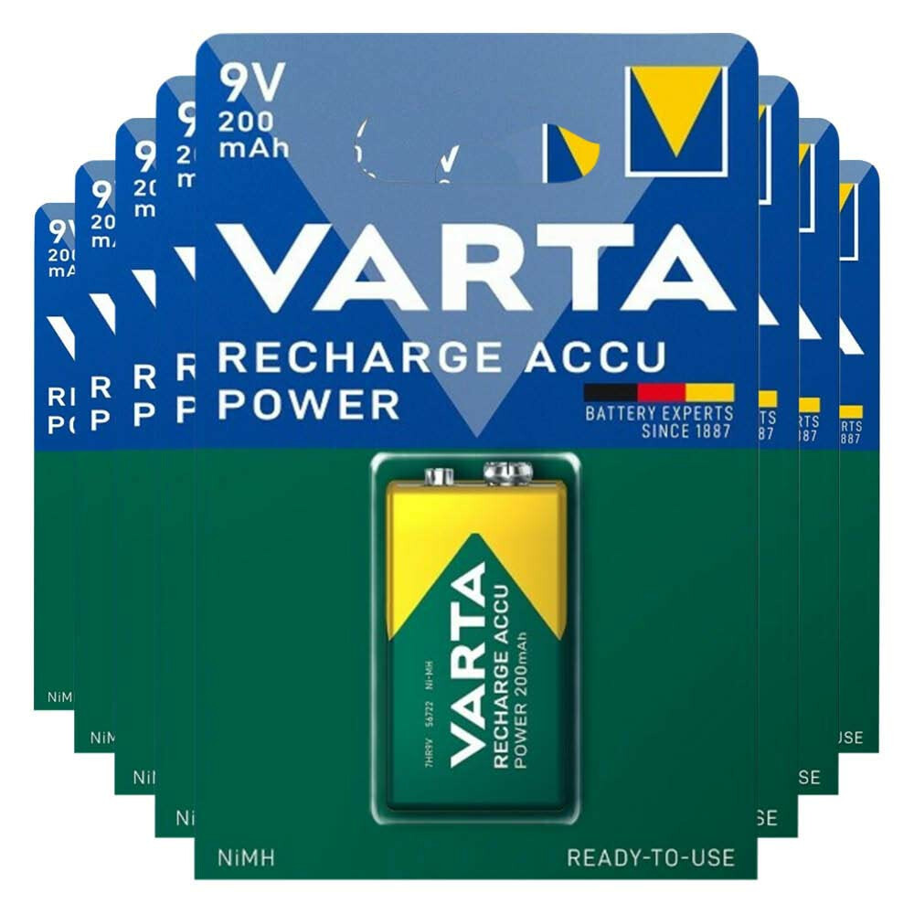 8x Varta Recharge Accu Power Oplaadbare Batterijen 9V 200mAh