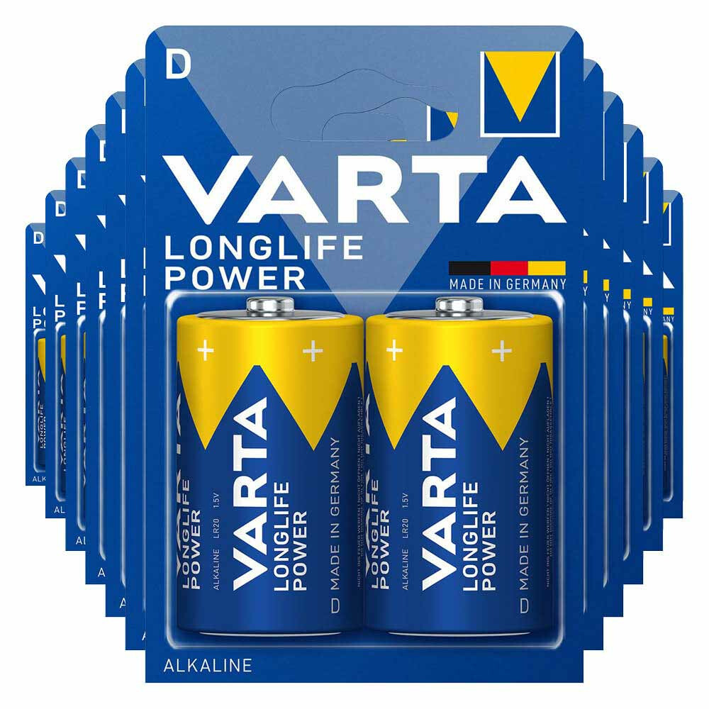 12x Varta Longlife Max Power Alkaline Batterijen D 2 stuks
