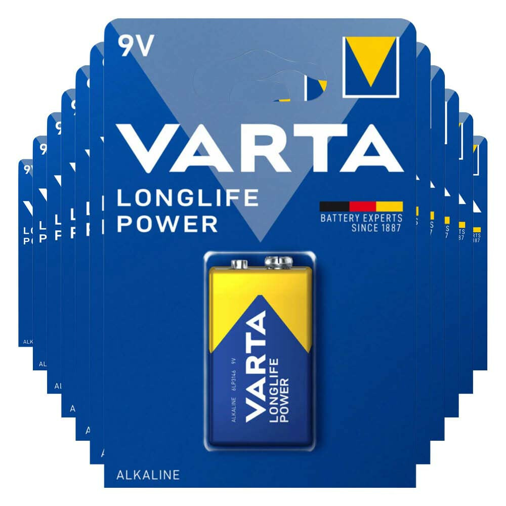 12x Varta Longlife Max Power Alkaline Batterijen 9V