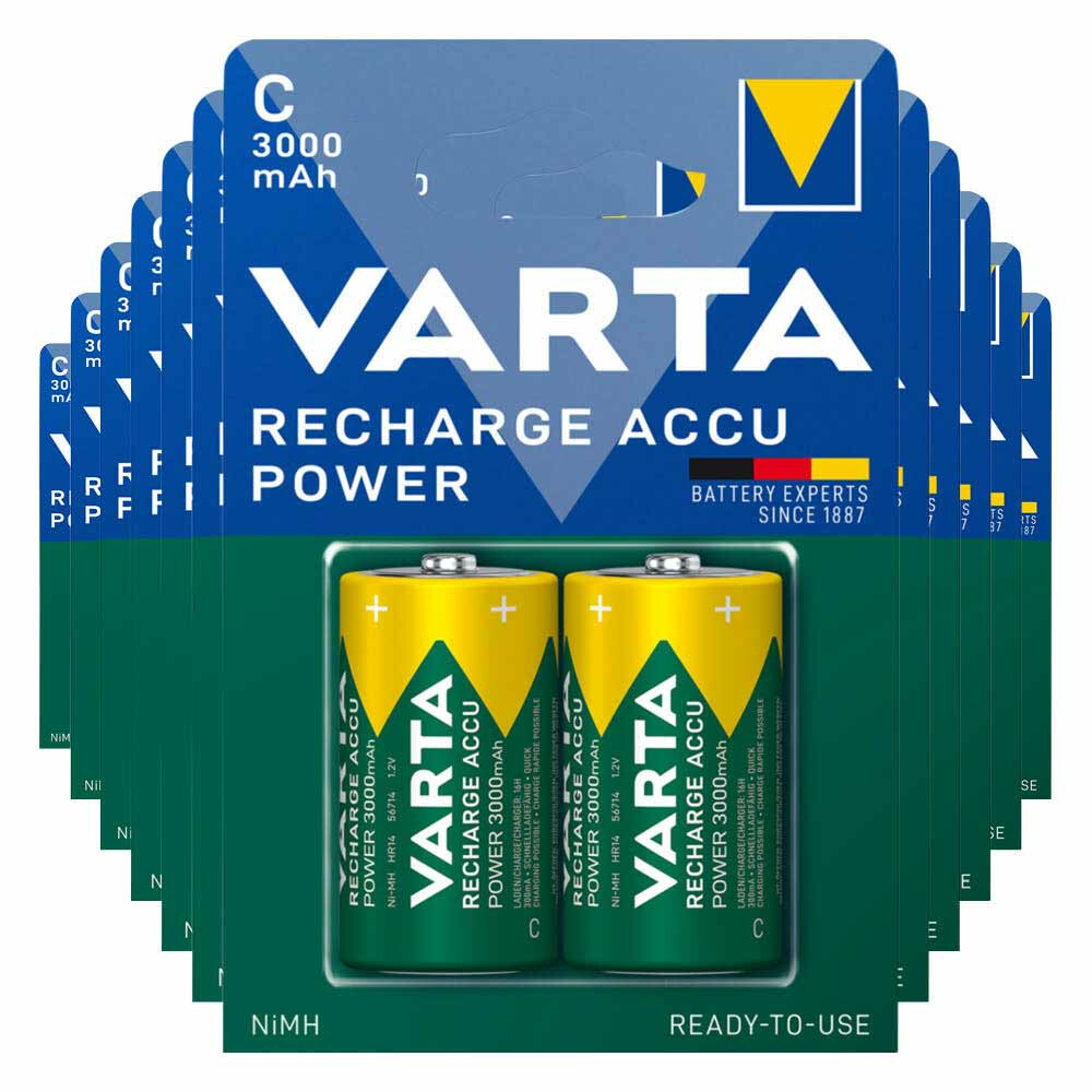 12x Varta Recharge Accu Power Oplaadbare Batterijen C 3000mAh 2 stuks