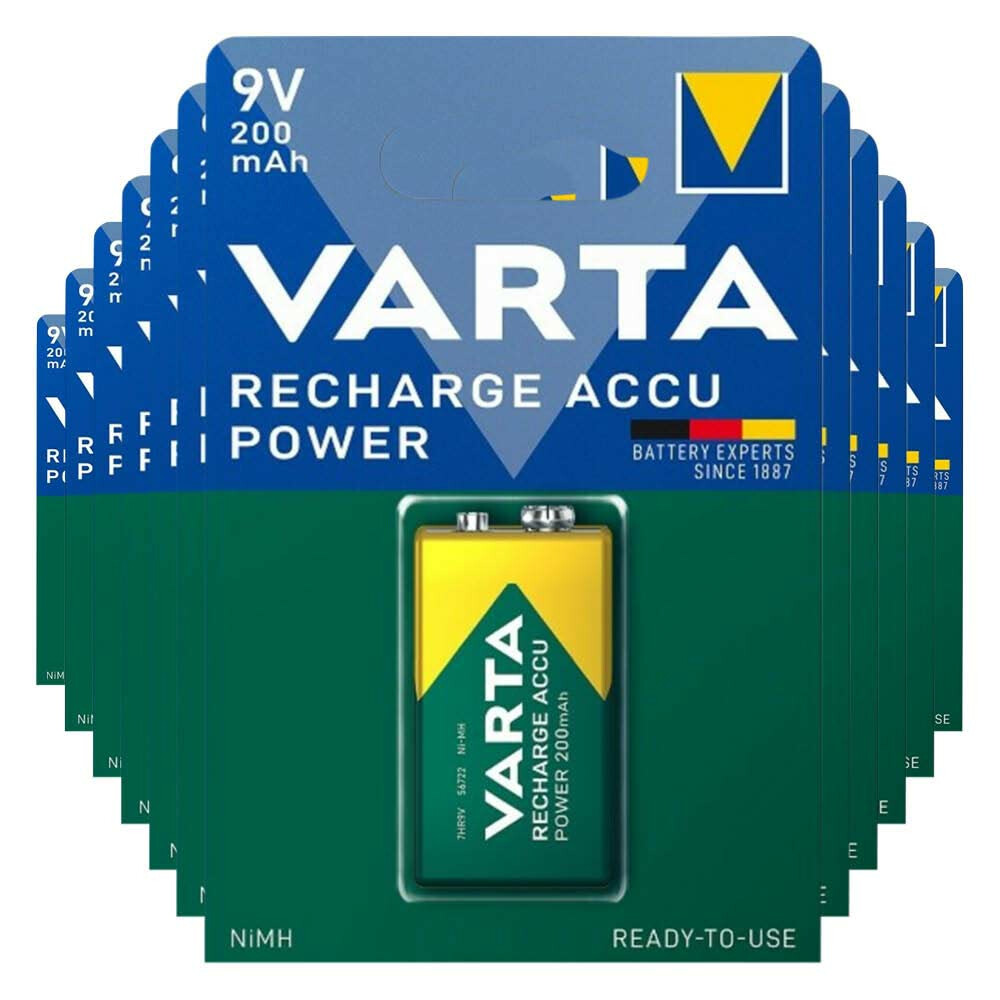 12x Varta Recharge Accu Power Oplaadbare Batterijen 9V 200mAh