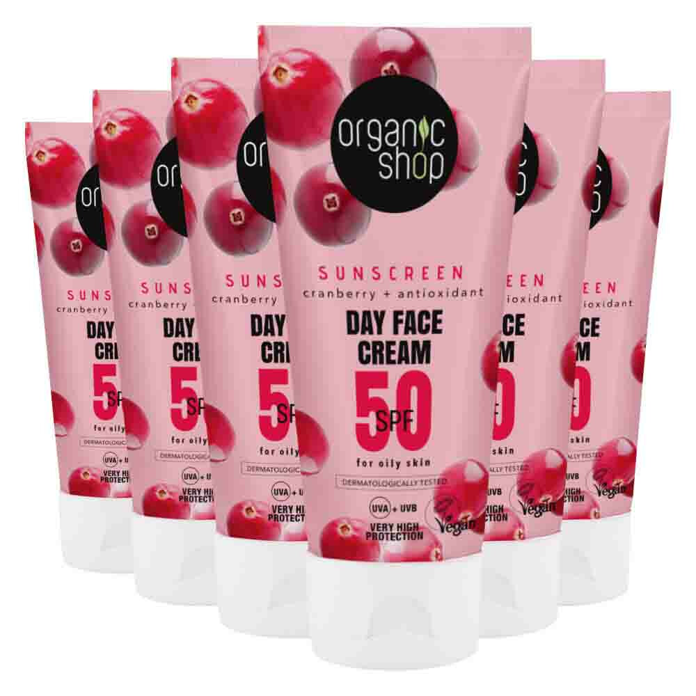 6x Organic Shop Zonnebrandcréme Gezicht SPF 50 Vette huid 50 ml