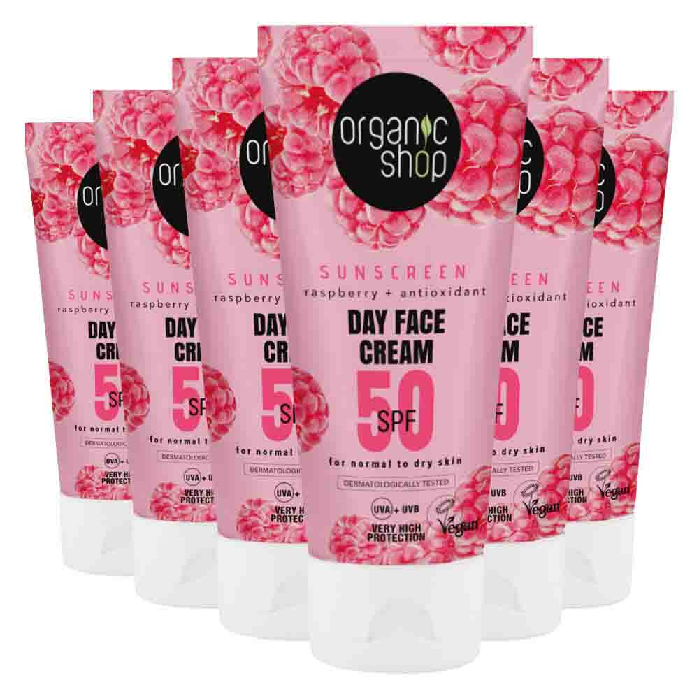 6x Organic Shop Zonnebrandcréme Gezicht SPF 50 Normale huid 50 ml