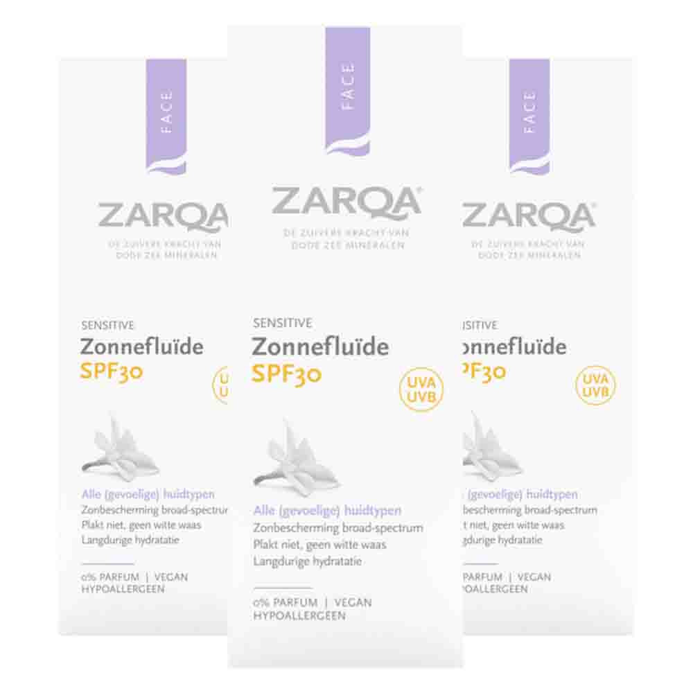 3x Zarqa Sensitive Zonnefluïde SPF 30 50 ml