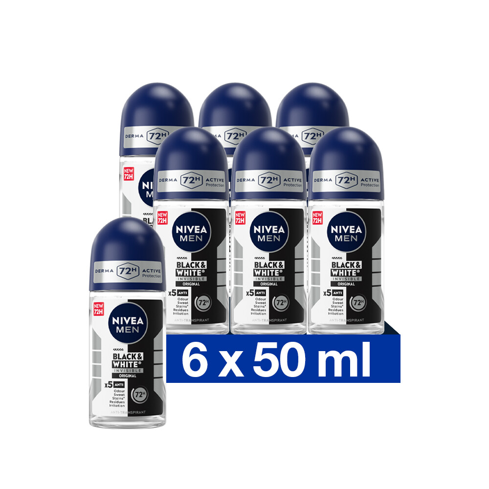 MEN for invisible black & white deodorant roll-on voordeelverpakking 5+1 gratis