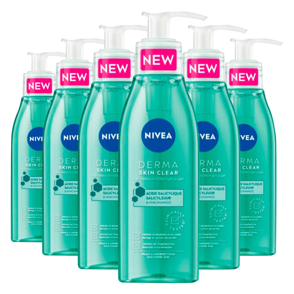 6x NIVEA Derma Skin Clear Reinigingsgel 150 ml