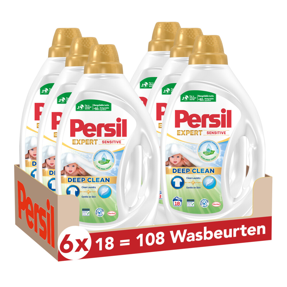 6x Persil Wasmiddel Gel Sensitive 18 Wasbeurten 810 ml