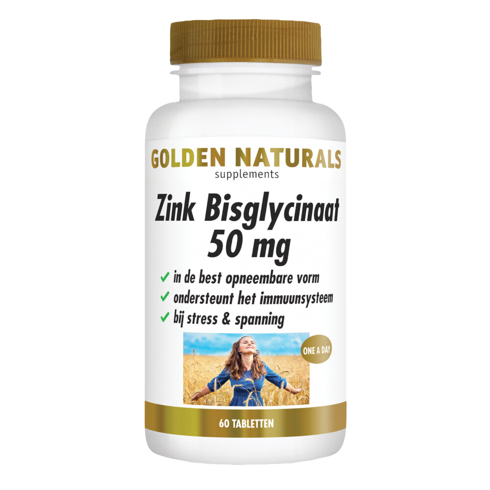 Gratis Verzending: 2x Golden Naturals Zink Bisglycinaat 50mg Vegan 60 tabletten