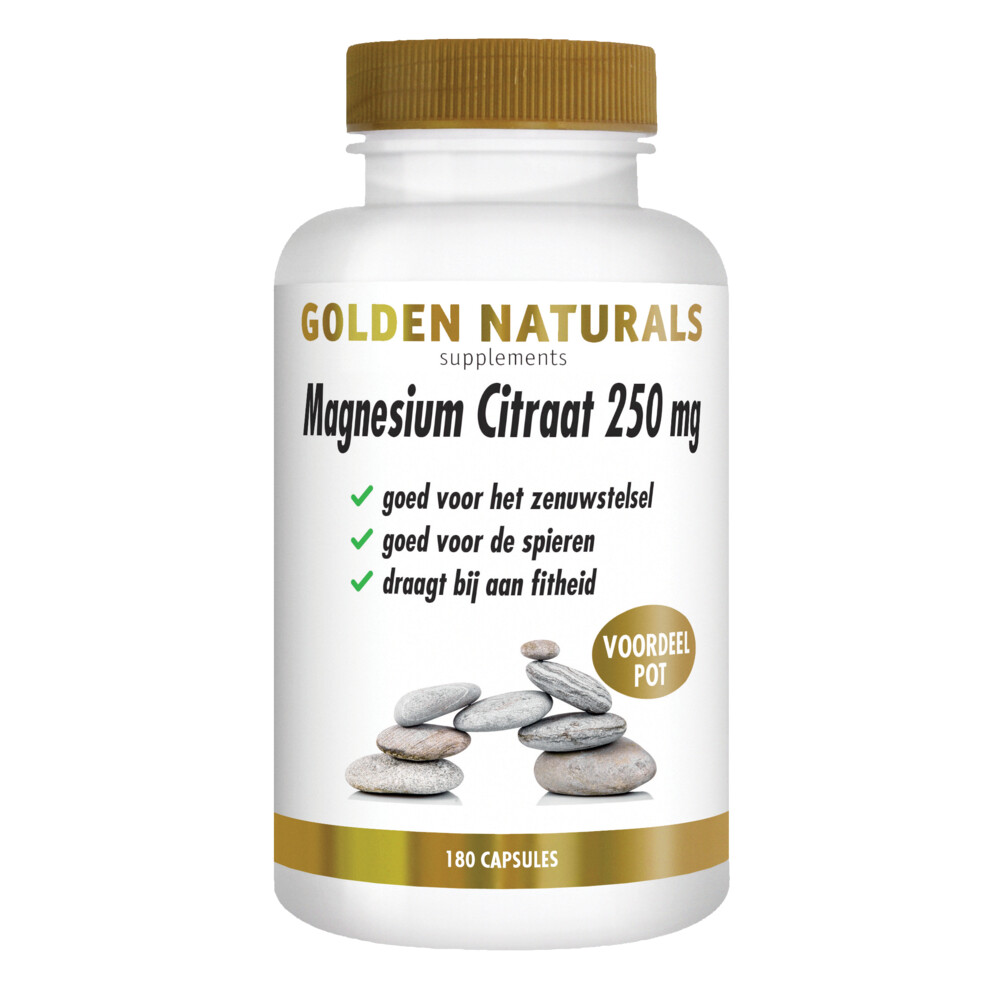 Gratis Verzending: 2x Golden Naturals Magnesium Citraat 250mg 180 vegacapsules
