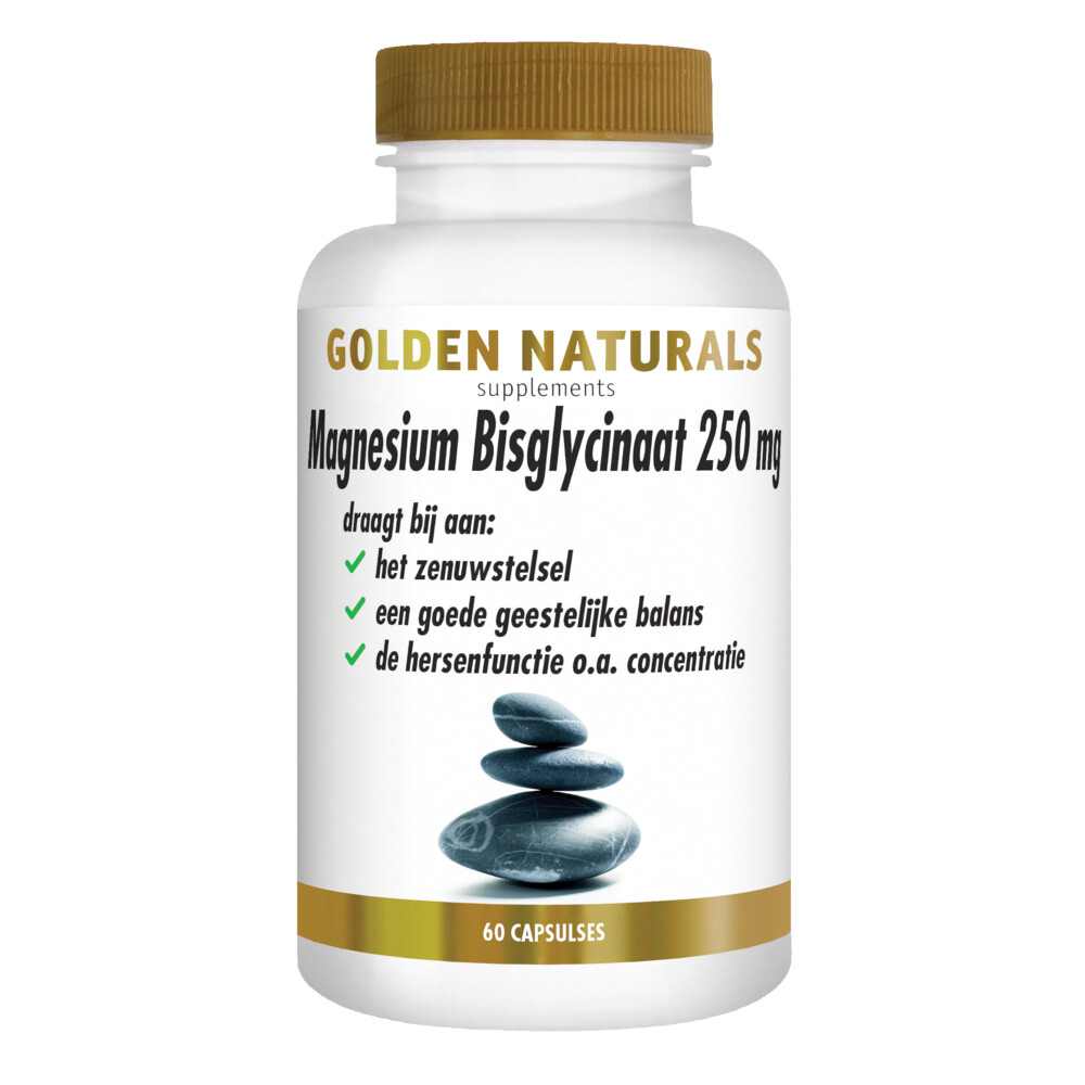 Gratis Verzending: 2x Golden Naturals Magnesium Bisglycinaat 250mg 60 vegacapsules