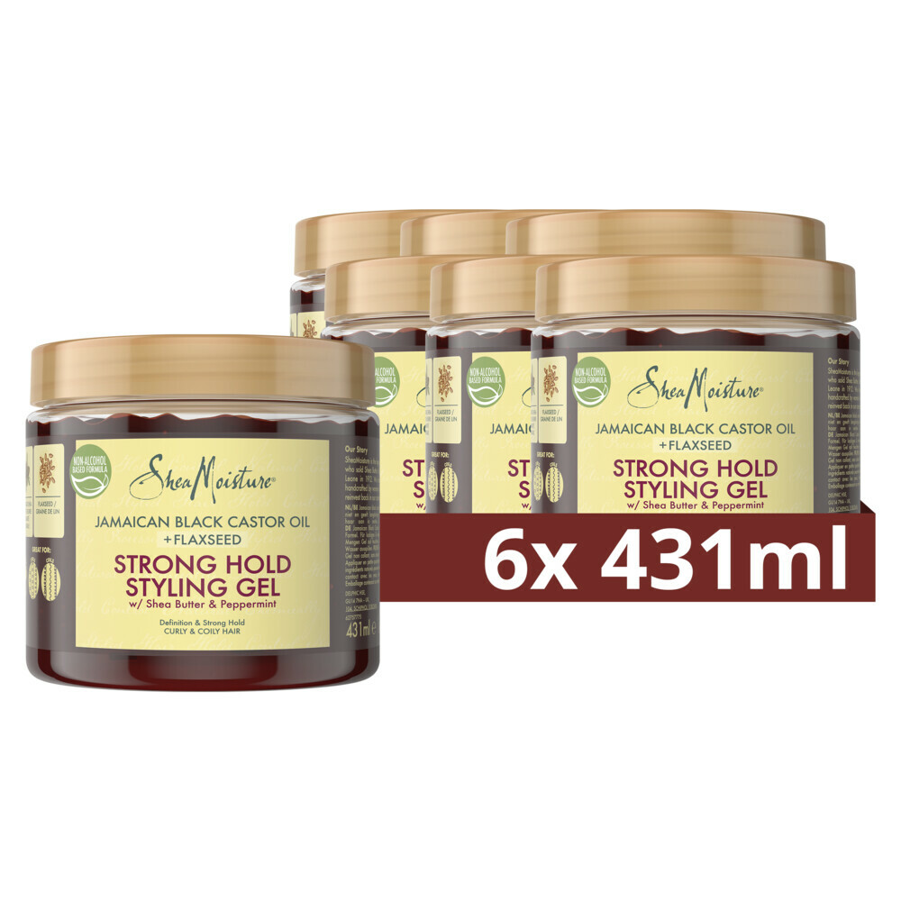 6x Shea Moisture Strong Hold Styling Gel Jamaican Black Castor Oil + Flaxseed 431 ml