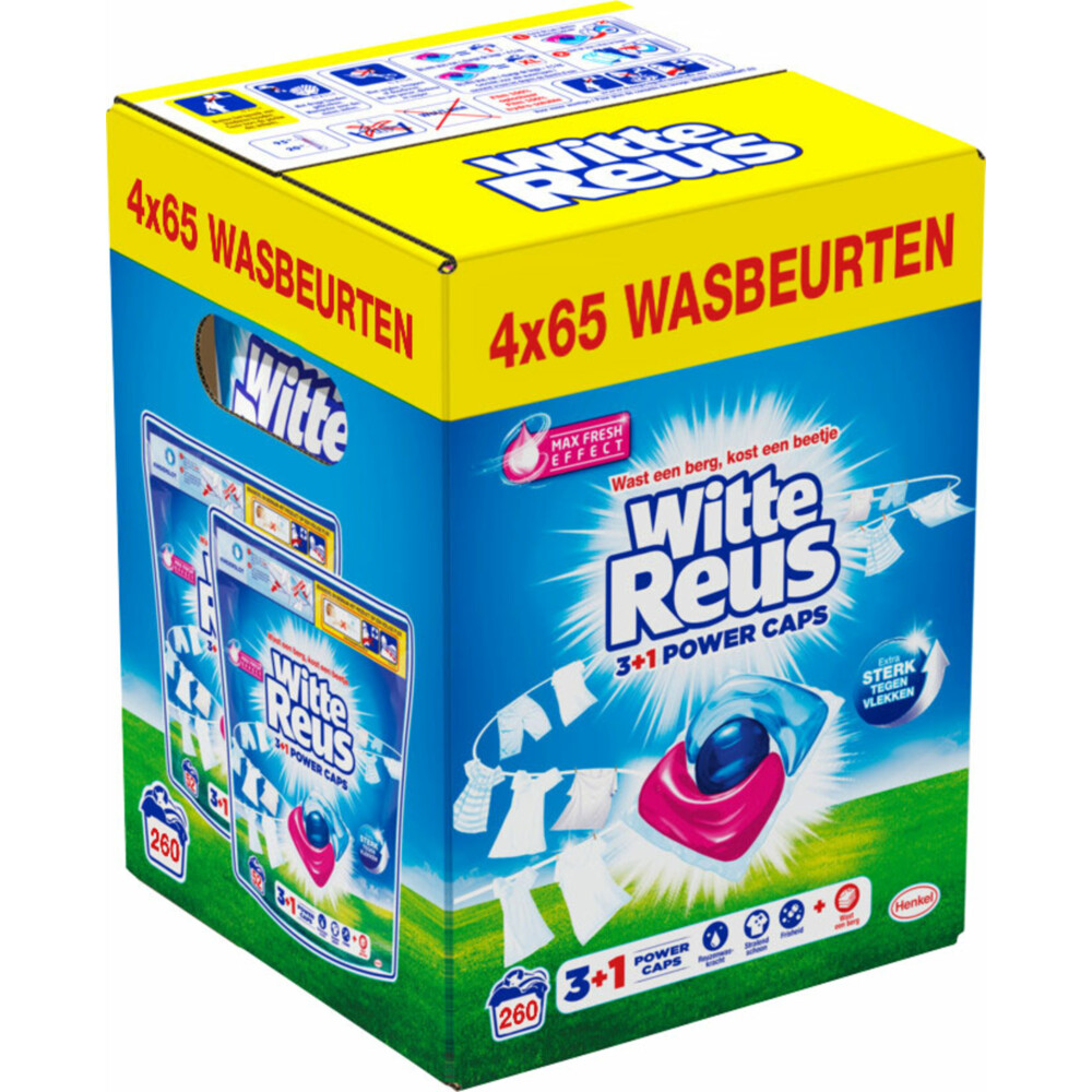 4x Witte Reus Wasmiddelcapsules 3+1 Power Caps Wit en lichtgekleurd 65 beurten