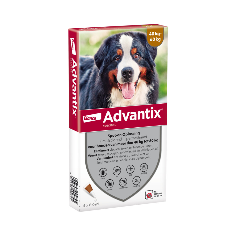 Advantix Spot-on Hond 600 Anti Vlooien en Teken Druppels 4 pipetten