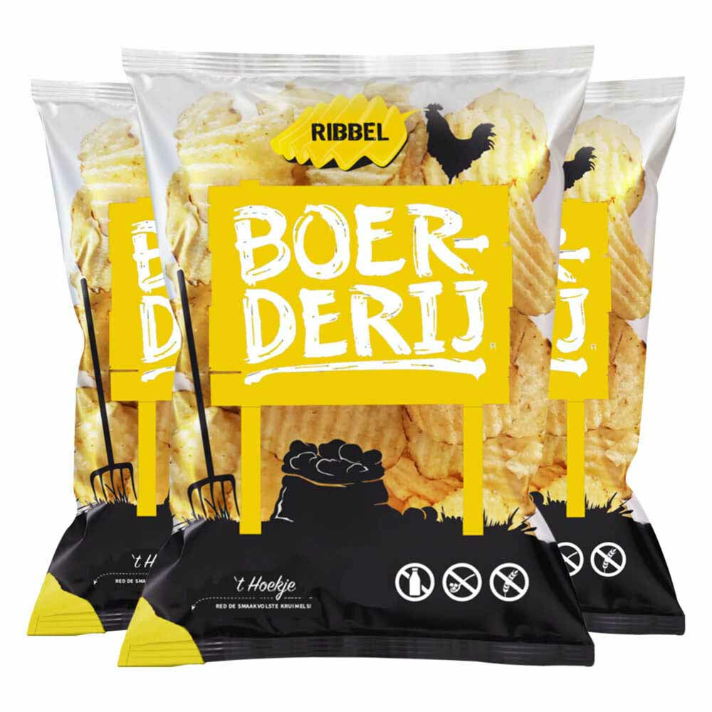 3x Boerderij Chips Zeezout Ribbel 190 gr