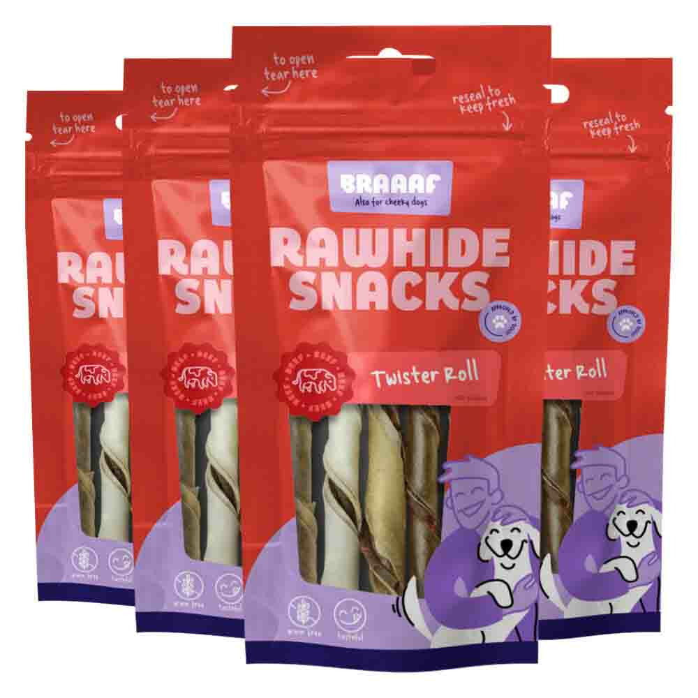 Braaaf 4x  Twister Rolls Hondensnack 14 cm 100 gr