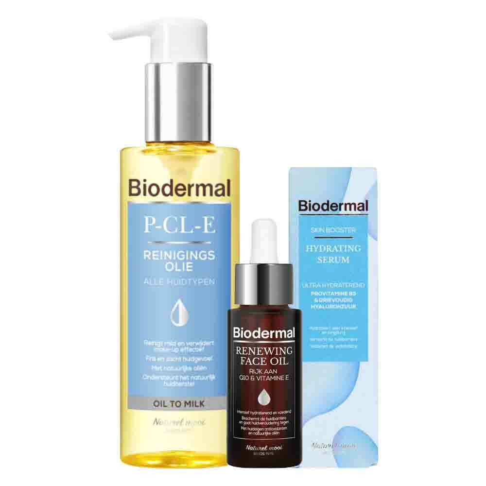 Winter Specialties Met P-CL-E Reinigingsolie + Skin Booster Hydrating Serum + Renewing Face Oil Pakket