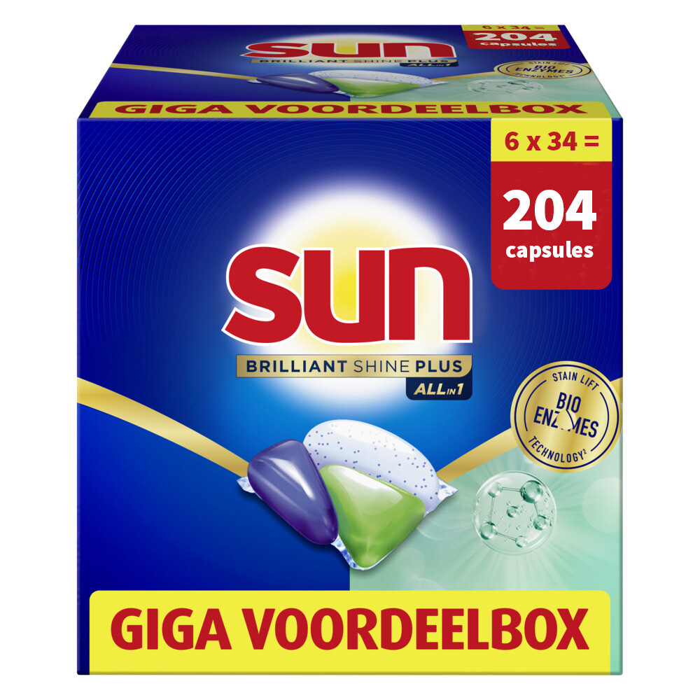 6x Sun Brilliant Shine+ All-in 1 Vaatwascapsules 34 stuks