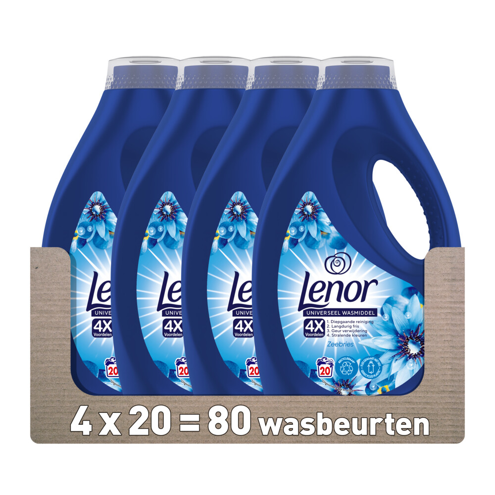 4x Lenor Vloeibaar Wasmiddel Zeebries 20 Wasbeurten 900 ml