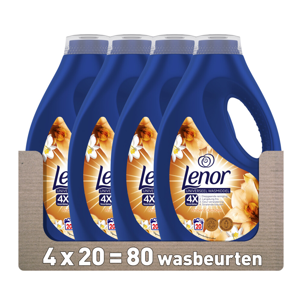 4x Lenor Vloeibaar Wasmiddel Gouden Orchidee 20 Wasbeurten 900 ml