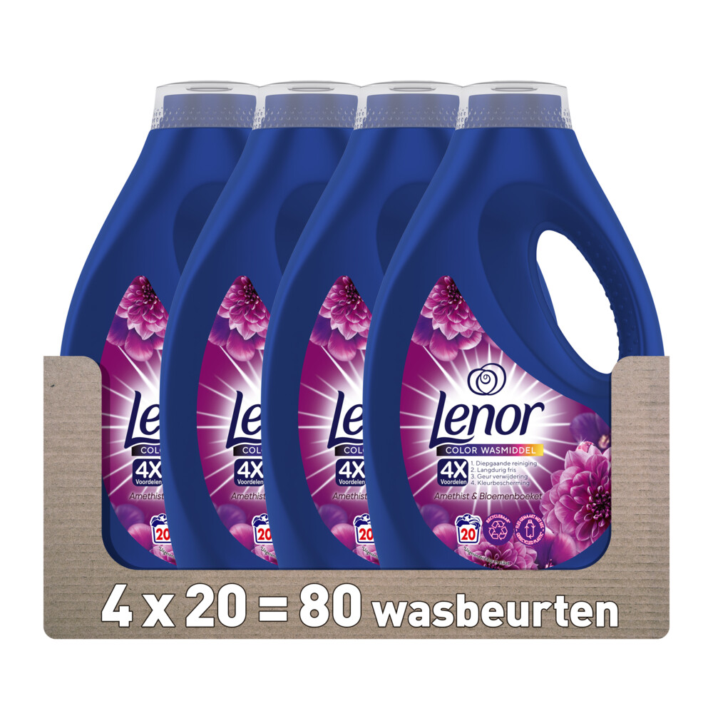 4x Lenor Vloeibaar Wasmiddel Amethist&Bloemenboeket 20 Wasbeurten 900 ml