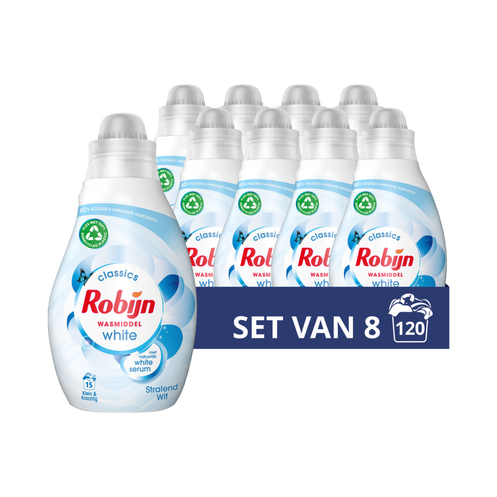 8x Robijn Klein&Krachtig Wasmiddel Radiant White 525 ml