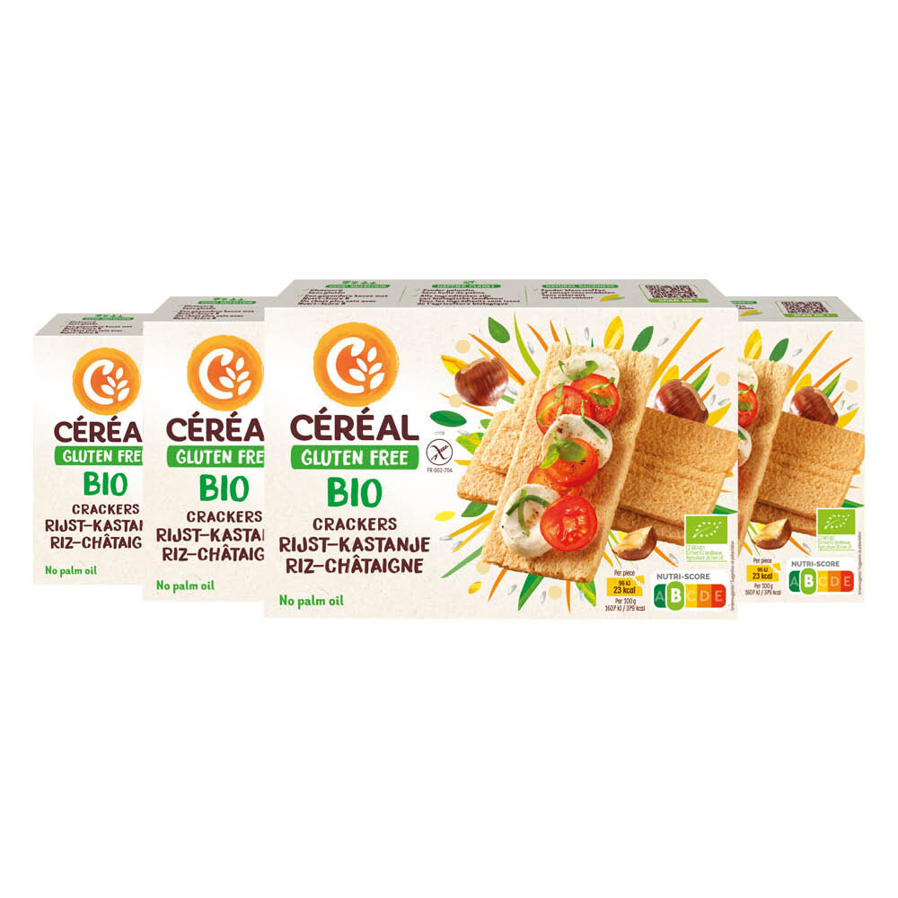 4x Céréal Crackers Rijst&Kastanje Glutenvrij en Lactosevrij 250 gr