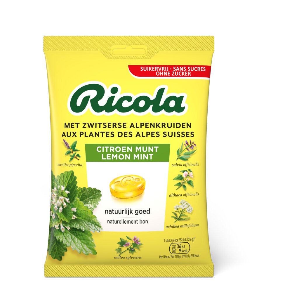 Ricola Keelpastilles Citroen Munt Suikervrij Zakje 75 gr