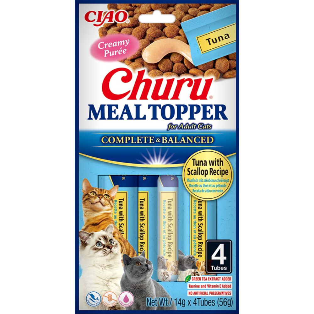 12x Ciao Churu Meal Topper Kattenvoer Tuna&Scallop 4 x 14 gr