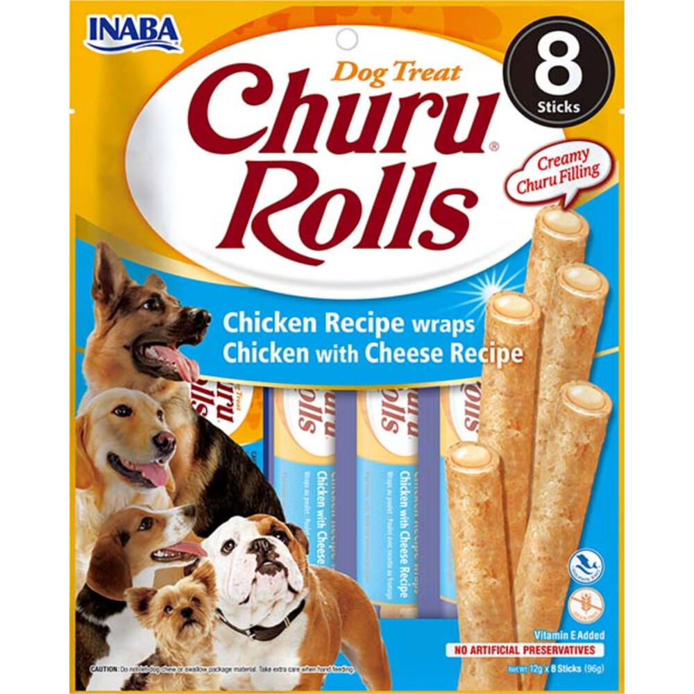 8x Inaba Churu Hondensnacks Rolls Chicken&Cheese Wraps 8 x 20 gr