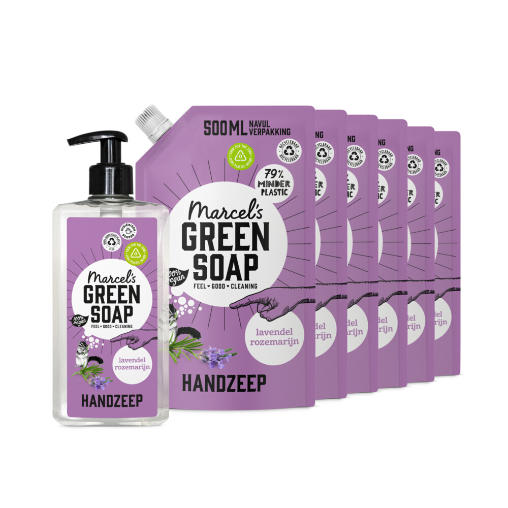 Marcel's Green Soap Handzeep Lavendel&Rozemarijn 500 ml + 6 Navullingen Pakket