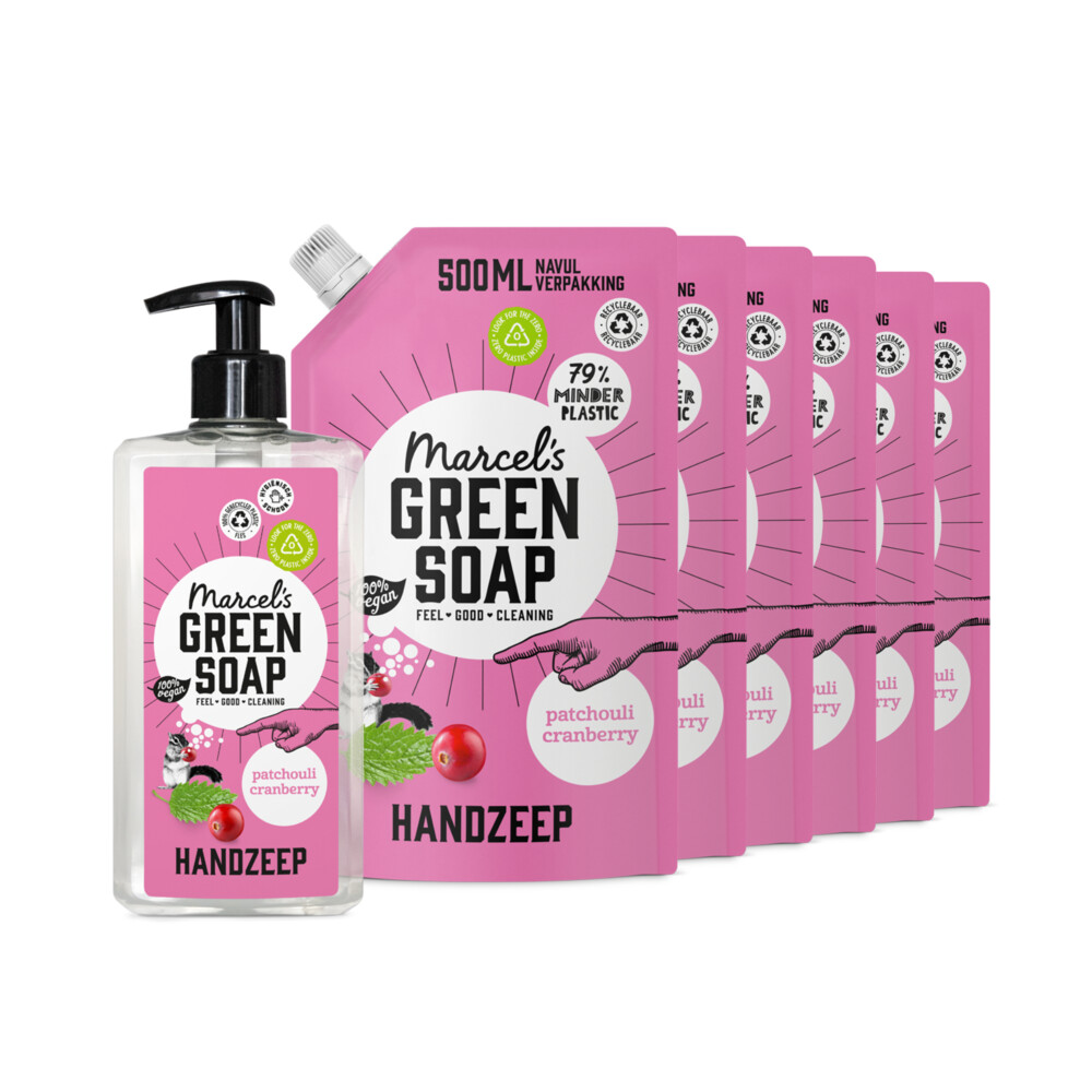 Marcel's Green Soap Handzeep Patchouli&Cranberry 500 ml + 6 Navullingen Pakket