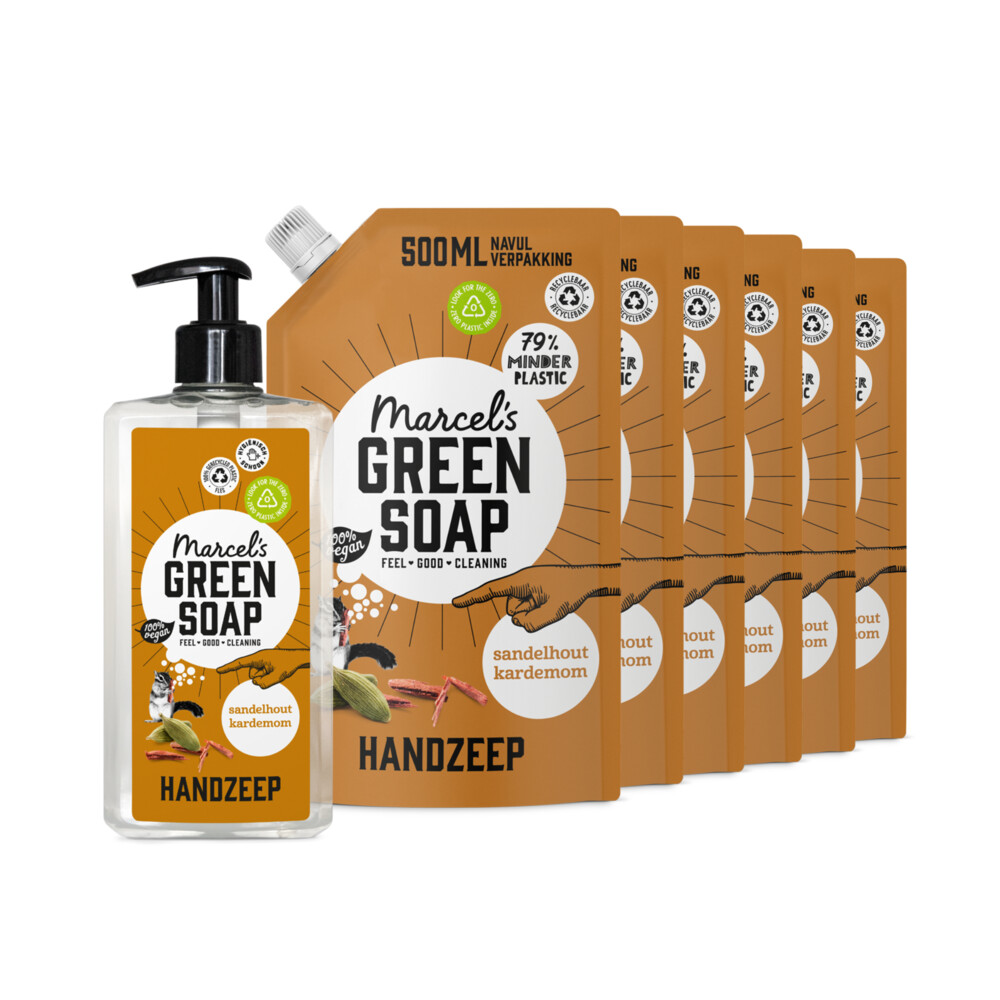 Marcel's Green Soap Handzeep Sandelhout&Kardemom 500 ml + 6 Navullingen Pakket