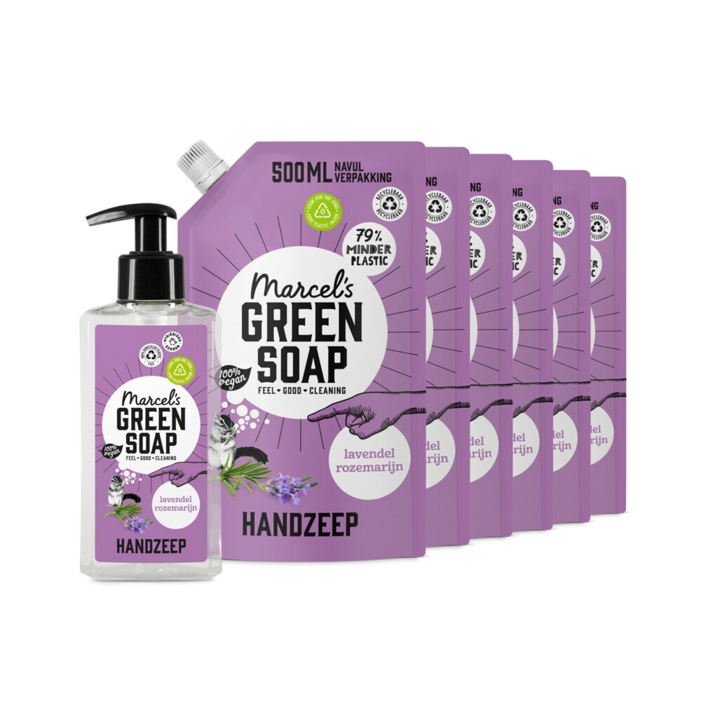 Marcel's Green Soap Handzeep Lavendel&Rozemarijn 250 ml + 6 Navullingen Pakket