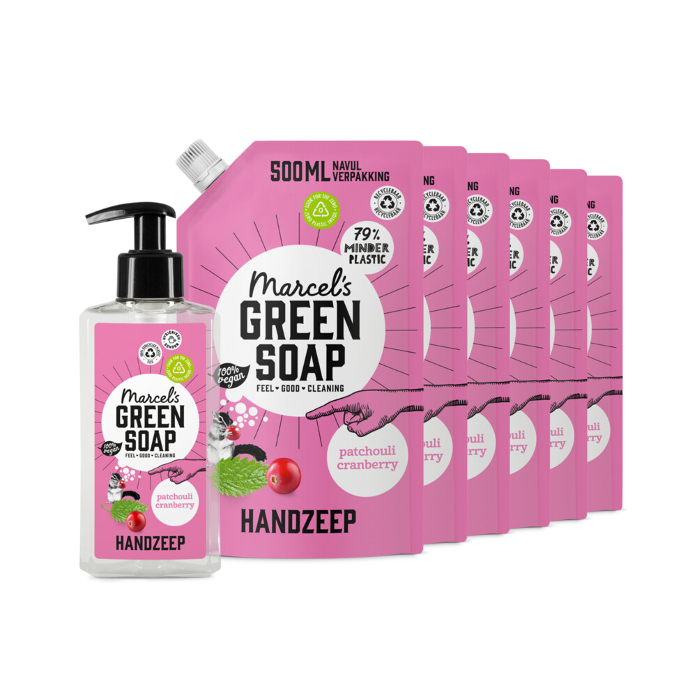 Marcel's Green Soap Handzeep Patchouli&Cranberry 250 ml + 6 Navullingen Pakket